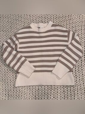 H&M Striped Crewneck Sweater in Cream and Taupe
